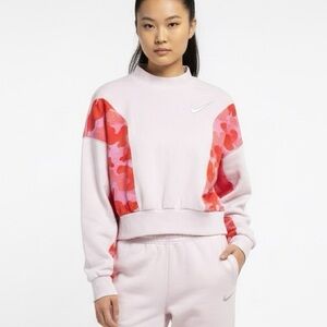 Nike Camo Panel Cropped Sweatshirt Womens M Pink Streetwear Athleisure Y2K